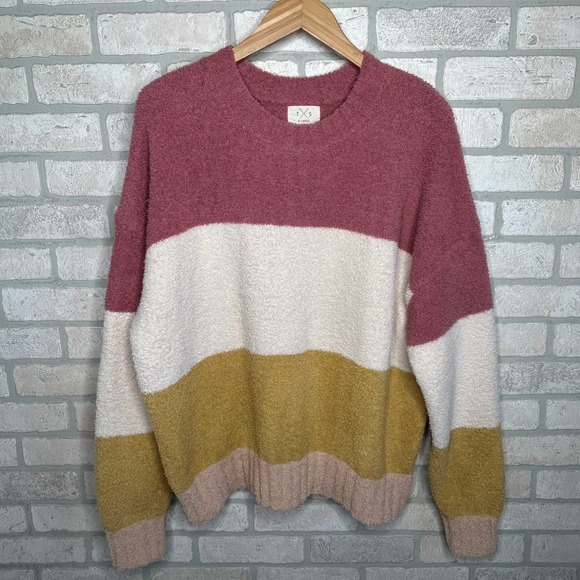 Yellow Cream Pink Colorblock Oversized Sweater Super Cozy - Picture 1 of 7